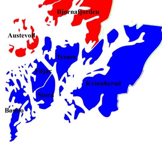 Forenklet kartillustrasjon over roturen i Sunnhordland